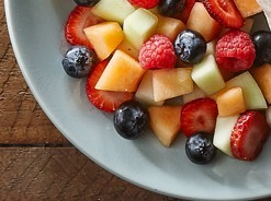 Fruit bowl cantaloup, honeydew melon, blueberry, strawberry, raspberry